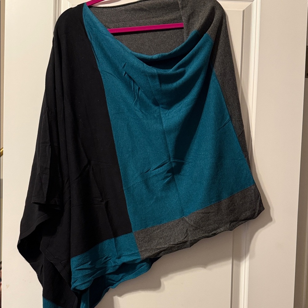 Project E Black and Teal Poncho